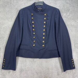 J. Peterman Jacket Women 18 Blue Military Band Hussar Wool Blend Blazer Brass